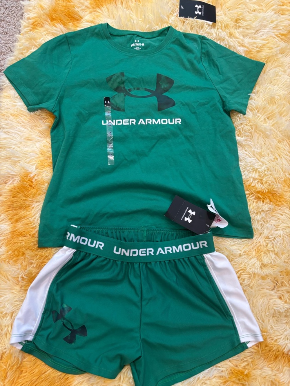 Under Armour Green and White Youth Athletic Tee & Shorts Set